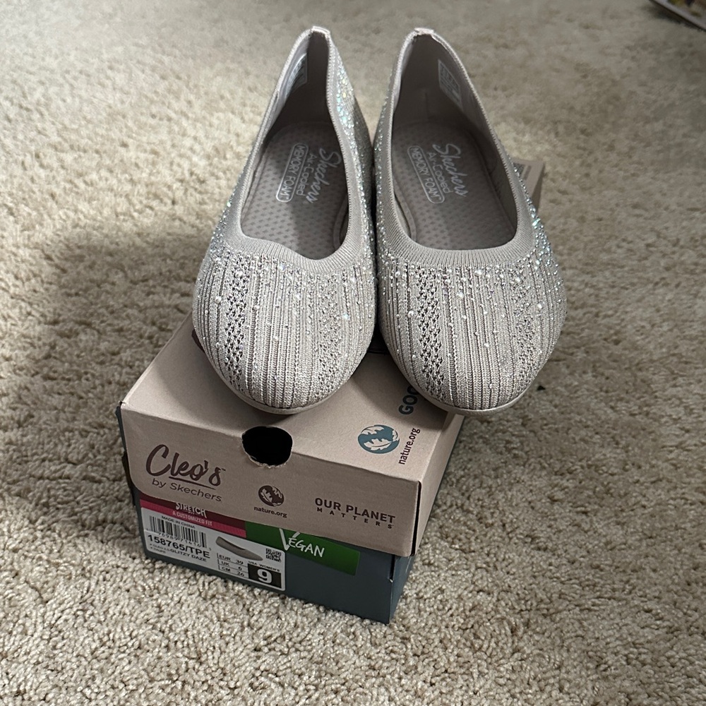 Cleo’s by Sketchers Women's Silver Flats